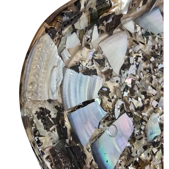 13" Abalone Mosaic Lucite Tray with Iridescent Floral Centerpiece Design - Picture 7 of 8